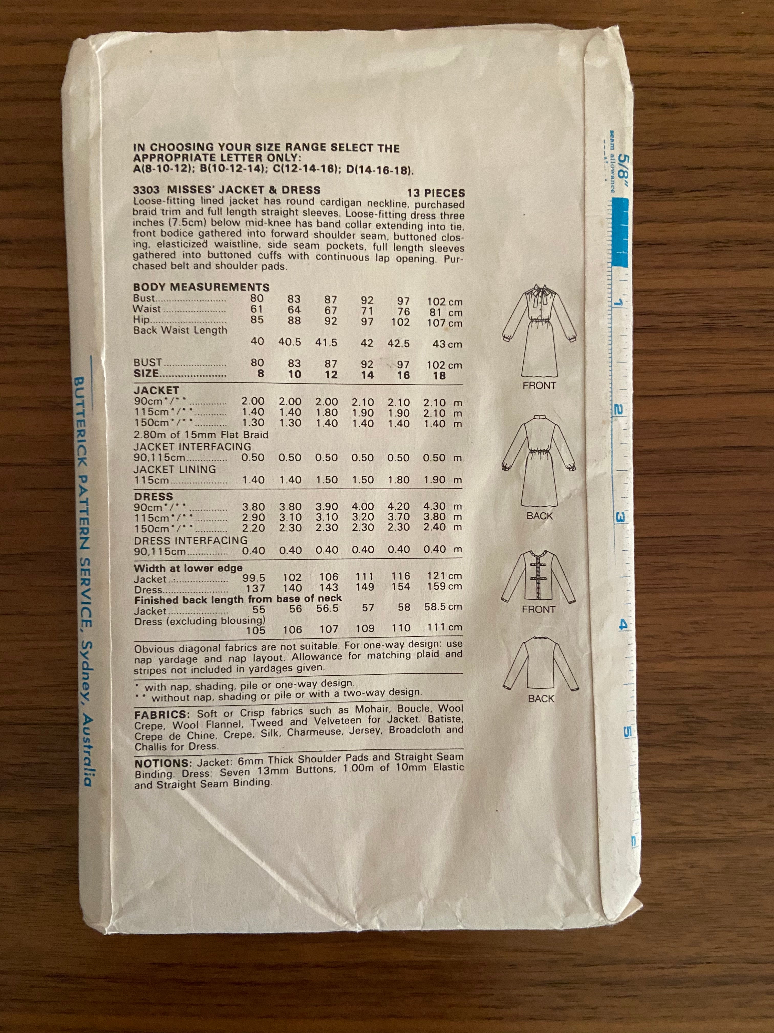 Butterick 3303 Vintage 1980s dress and jacket pattern