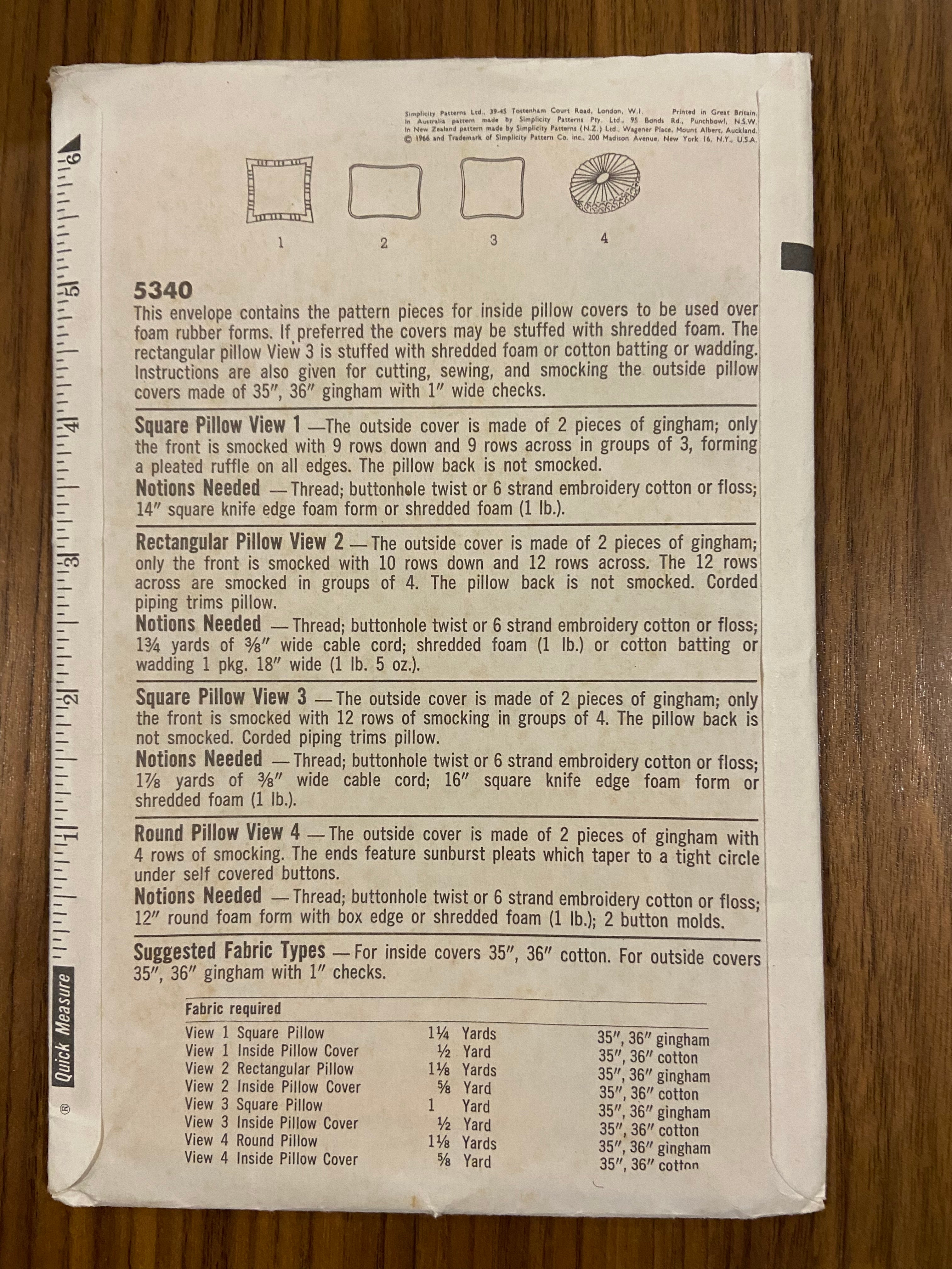 Simplicity 5340 vintage 1960s smocked pillow cushion cover sewing pattern