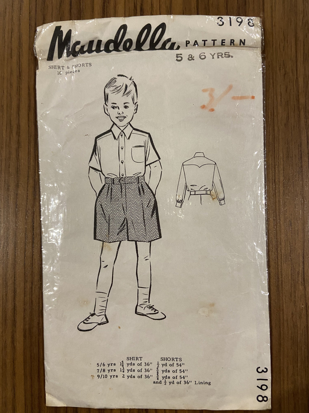 Maudella 3198 vintage 1950s boy's shirt and shorts pattern