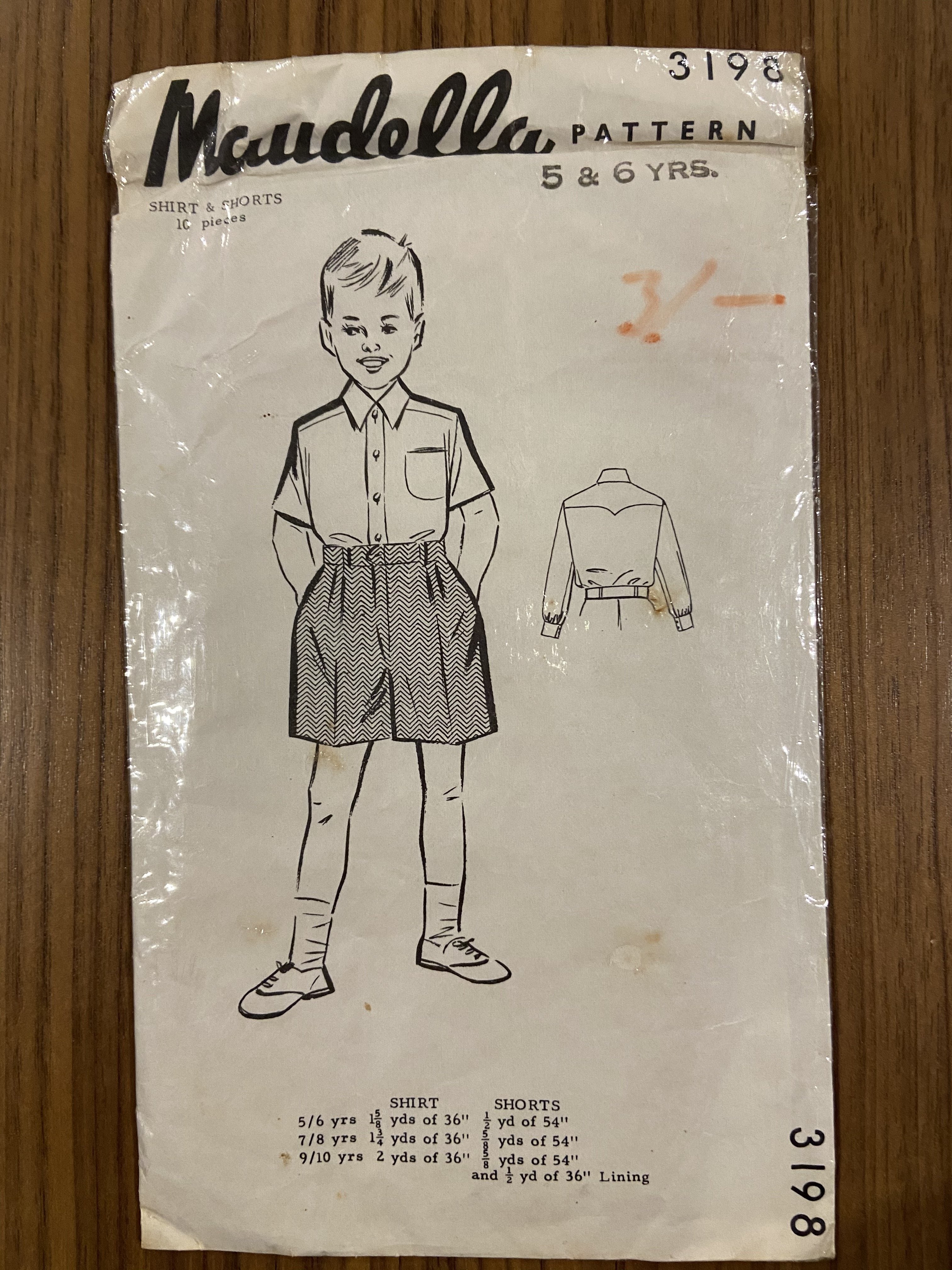 Maudella 3198 vintage 1950s boy's shirt and shorts pattern