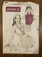 Weigel's 2843 vintage 1960s frilled blouse sewing pattern Bust 38 inches