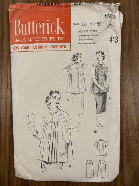 Butterick 6973 vintage 1950s maternity skirt and top sewing pattern
