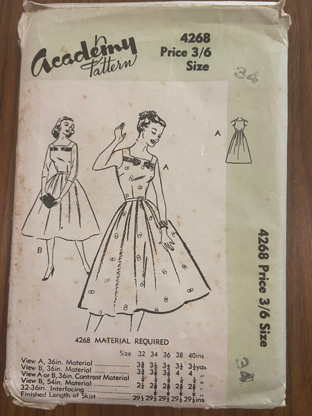 Academy 4268 vintage 1950s dress sewing pattern