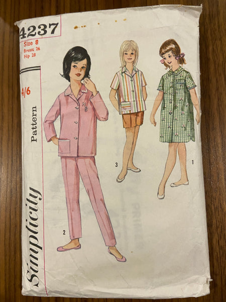 Simplicity 4237 1960s vintage child's pajamas and nightshirt