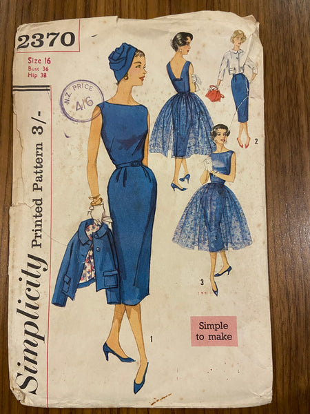 Simplicity 2370 vintage 1950s dress, overskirt and jacket set sewing pattern