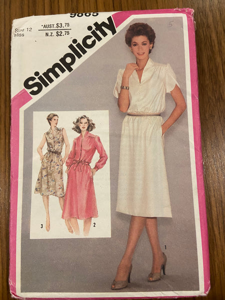 Simplicity 9865 Vintage 1980s dress pattern Bust 34 inches