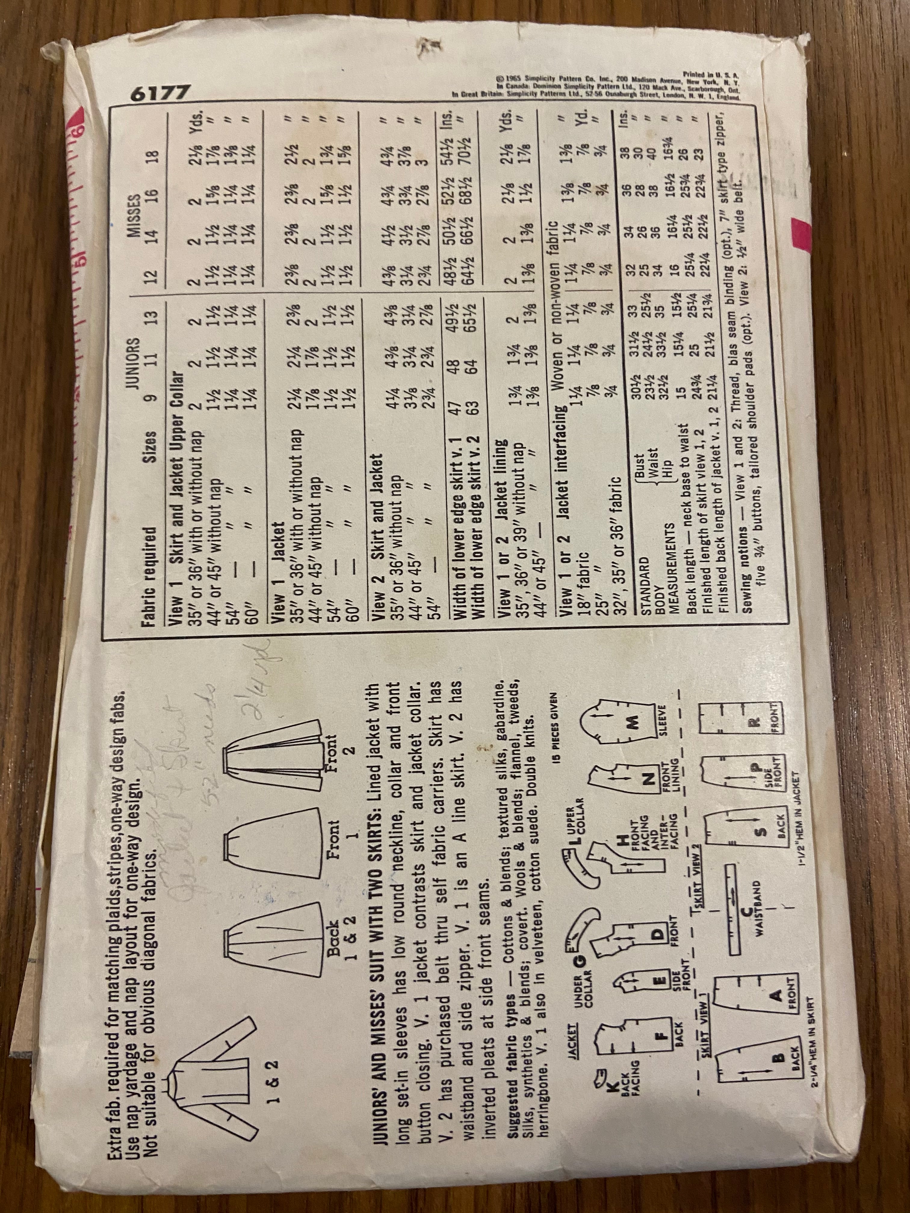 Simplicity 6177 vintage 1960s suit sewing pattern