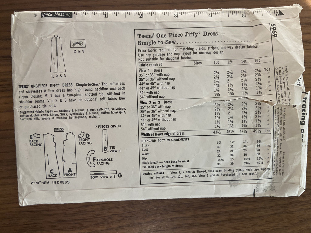 Simplicity 5969 vintage 1960s jiffy dress sewing pattern
