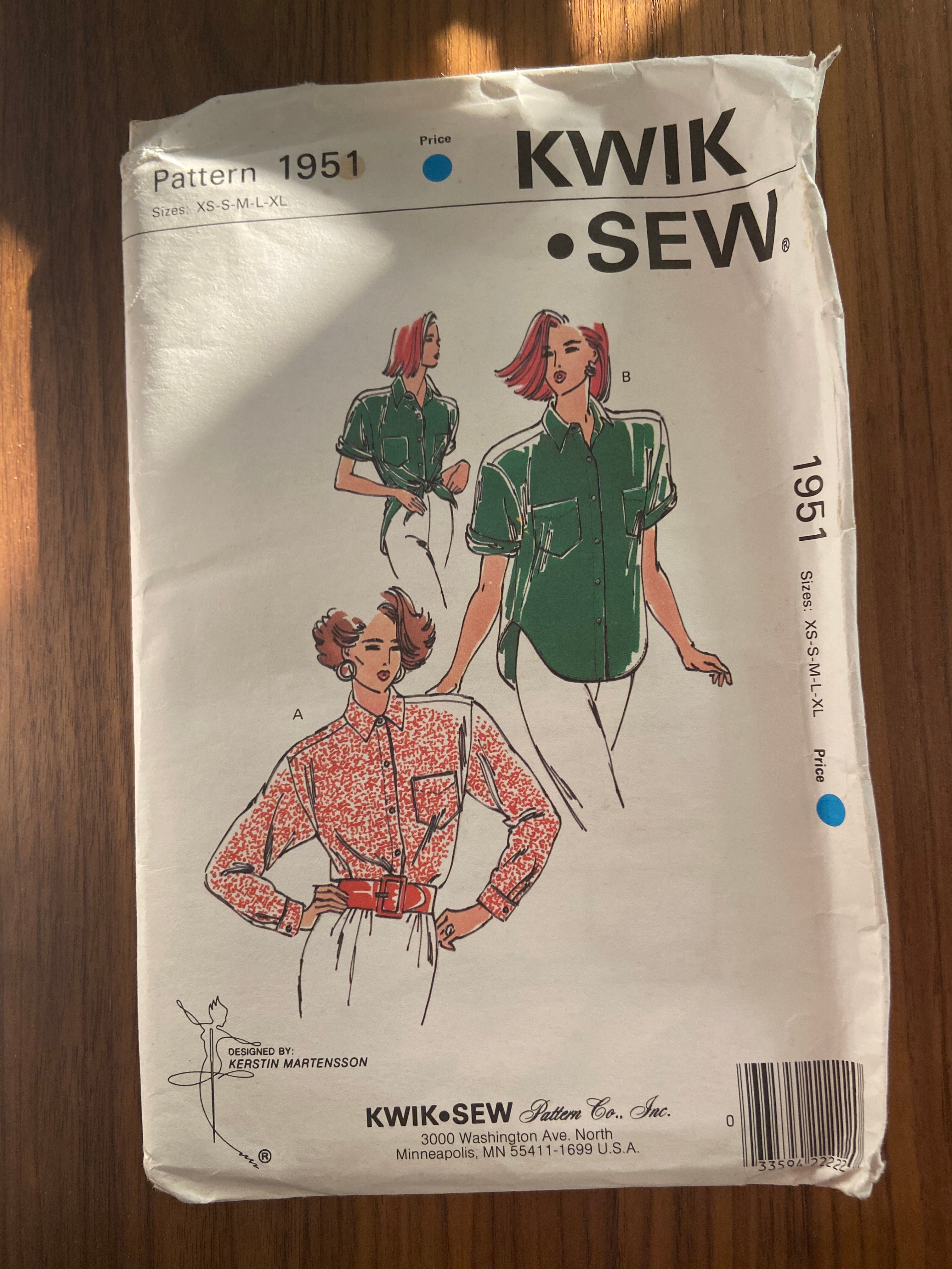 Kwik sew 1951 vintage 1980s shirt sewing pattern