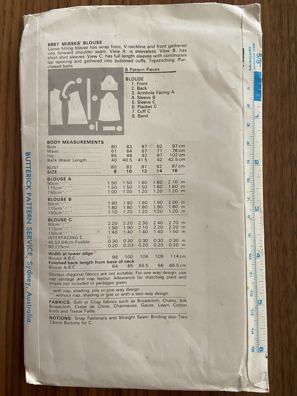 Butterick 6887 Vintage 1980s wrap top pattern