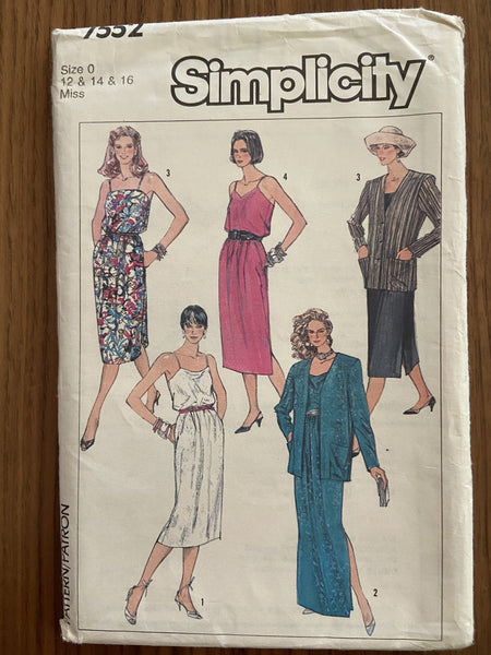 Simplicity 7552 vintage 1980s dress and jacket sewing pattern Bust 34-36-38 inches