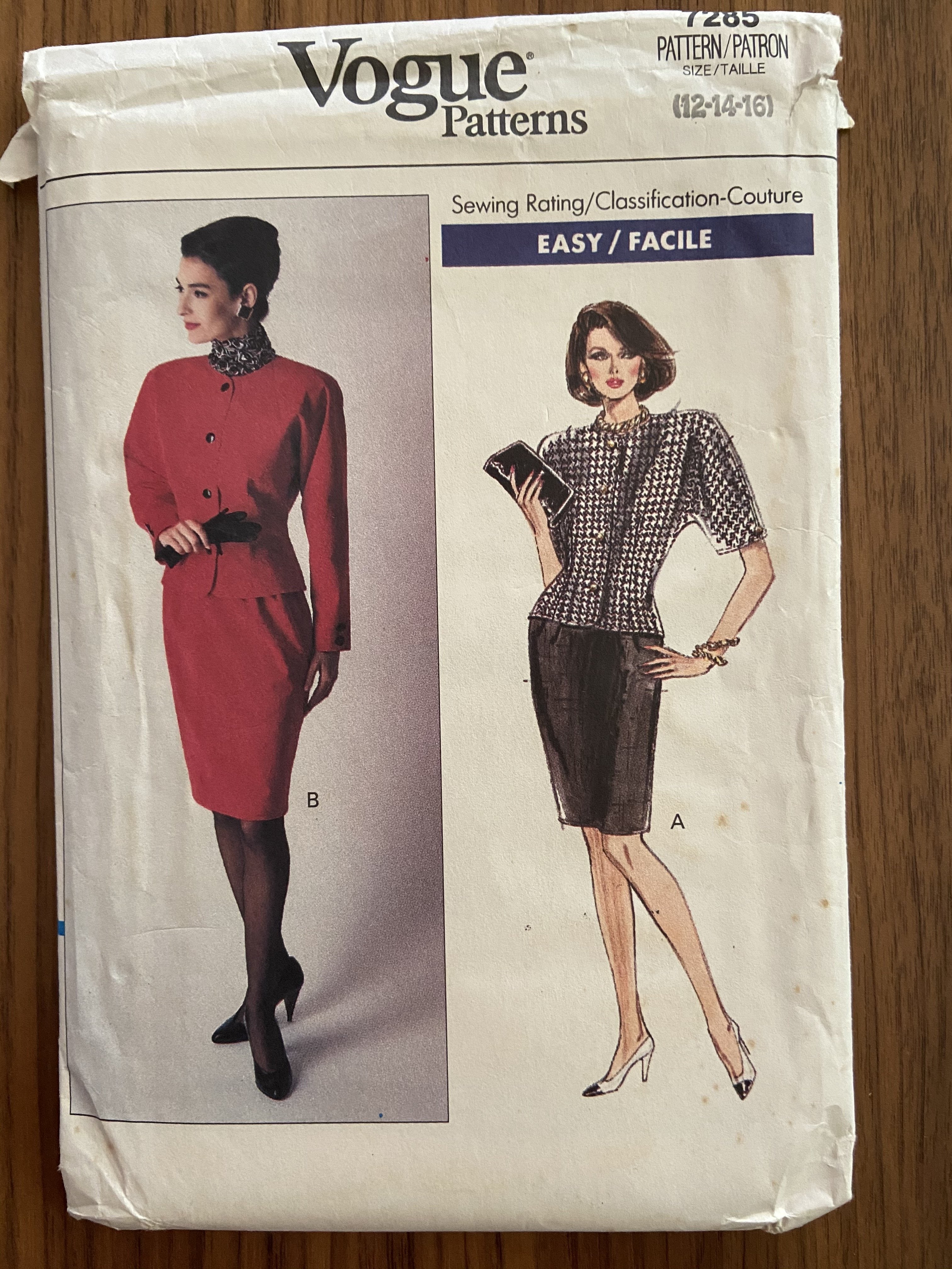 Vogue 7285 Vintage 1980s skirt and jacket sewing pattern Bust 34, 36, 38 inches