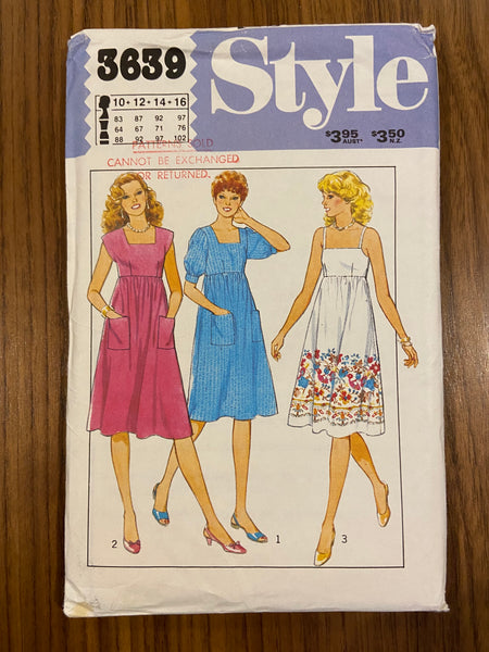 Style 3639 vintage 1980s sewing pattern Bust 32 to 38 inches