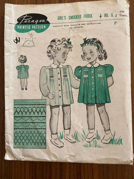 Paragon No. 6 vintage 1940's sewing pattern girl's smocked frock