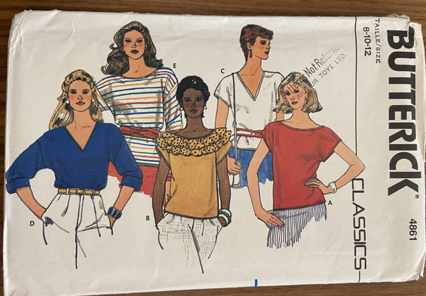 Butterick 4861 vintage 1980s tops sewing pattern