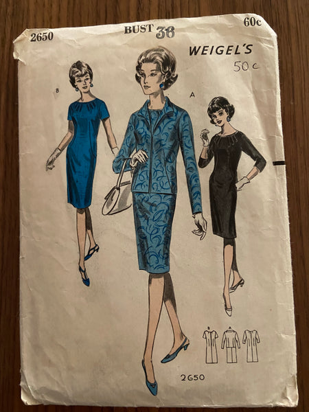 Weigel's 2650 vintage 1960s dress and jacket sewing pattern Bust 36 inches