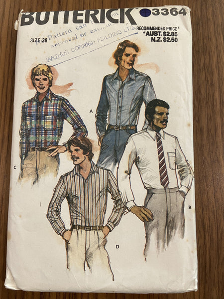Butterick 3364 vintage 1980s men's shirt pattern