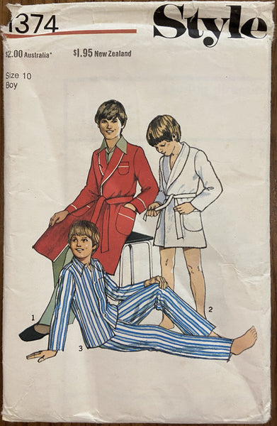 Style 1374 vintage 1980s boy's robe and pajamas sewing pattern