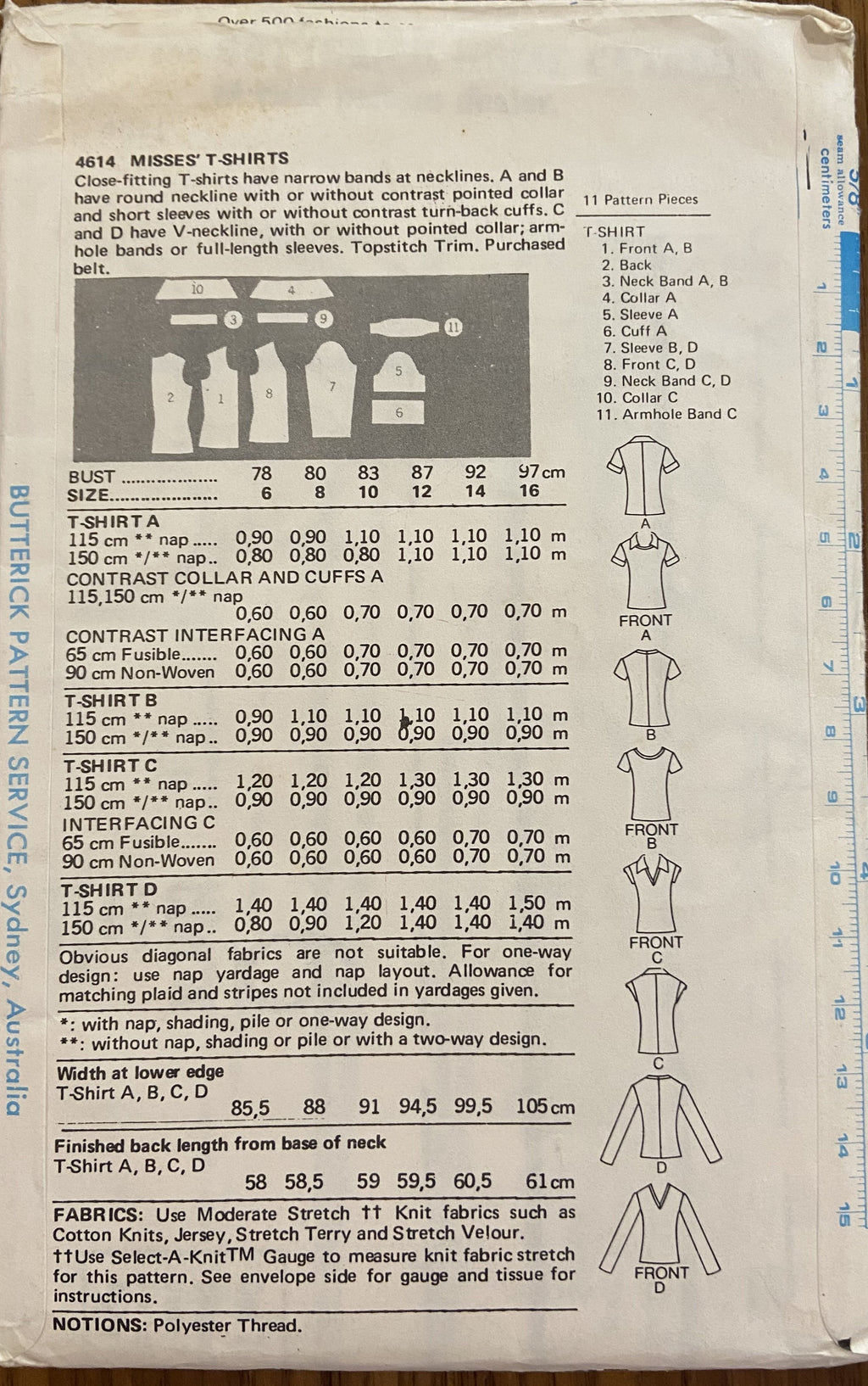 Butterick 4614 vintage 1970s t-shirt  pattern