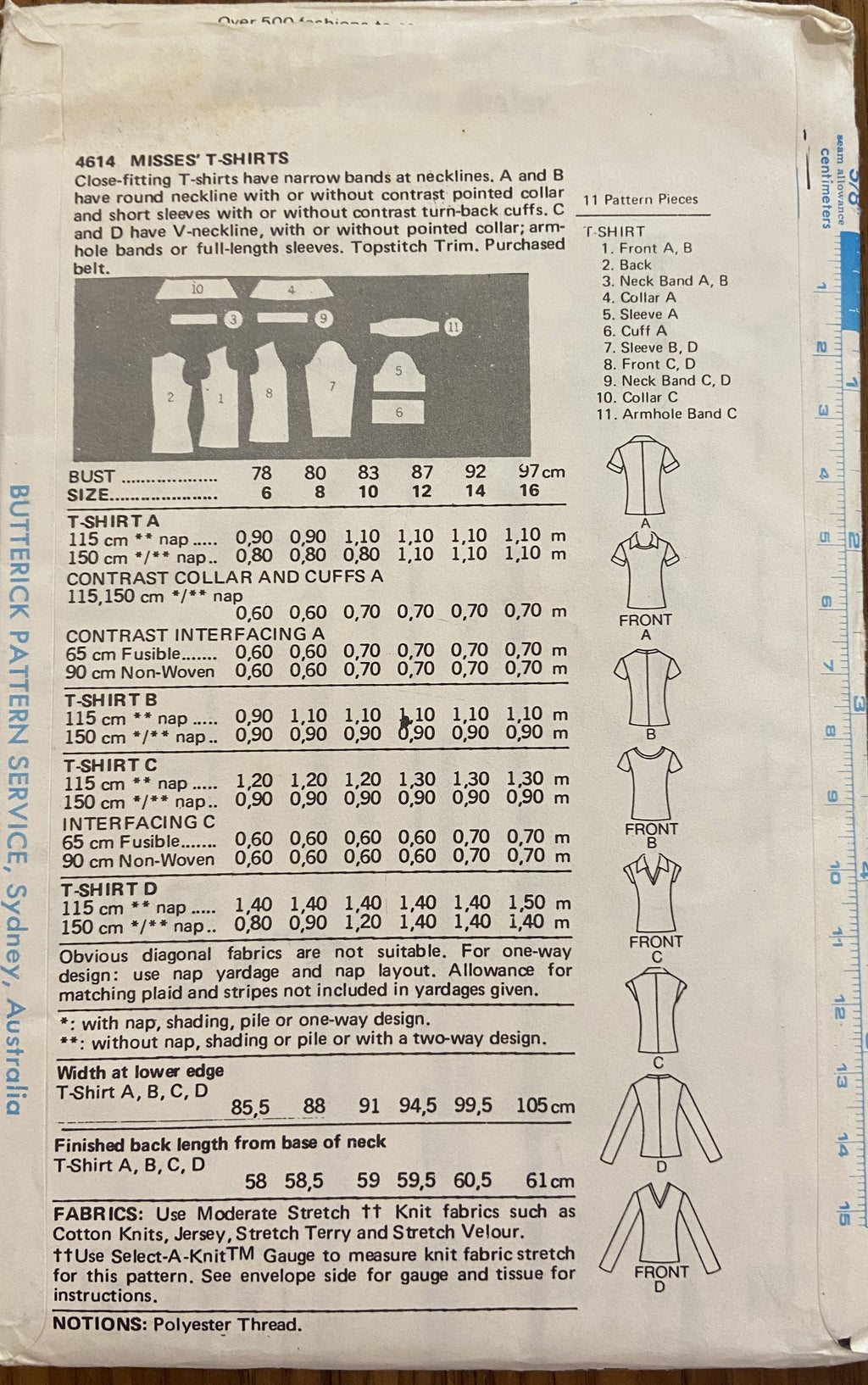 Copy of Butterick 4614 vintage 1970s t-shirt  pattern 36 inch bust
