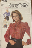 Simplicity 7092 vintage 1980s blouse sewing pattern bust 36 inches