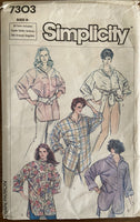 Simplicity 7303 vintage 1980s easy to sew big shirt sewing pattern Bust 32 1/2 to 46 inches