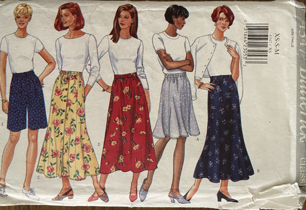 Butterick 4347 vintage 1990s skirts and shorts sewing pattern