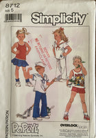 Simplicity vintage 1980s child's popeye tops, pants shorts and skirt sewing pattern