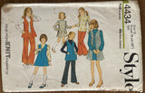 Style 4434 vintage 1970s child's pinafore dress or tunic, dress or blouse and trousers pattern