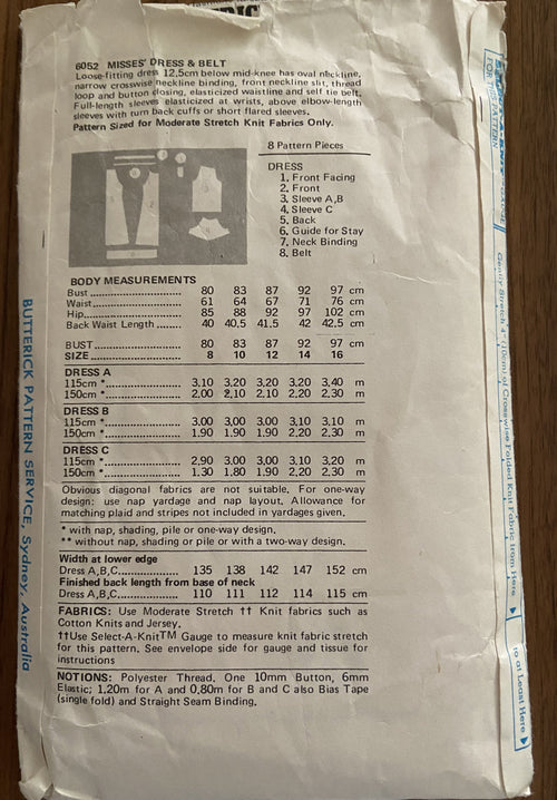 Butterick 6052 vintage 1980s dress pattern - wounded