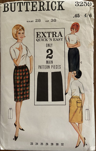 Butterick 3259 vintage 1960s skirt sewing pattern