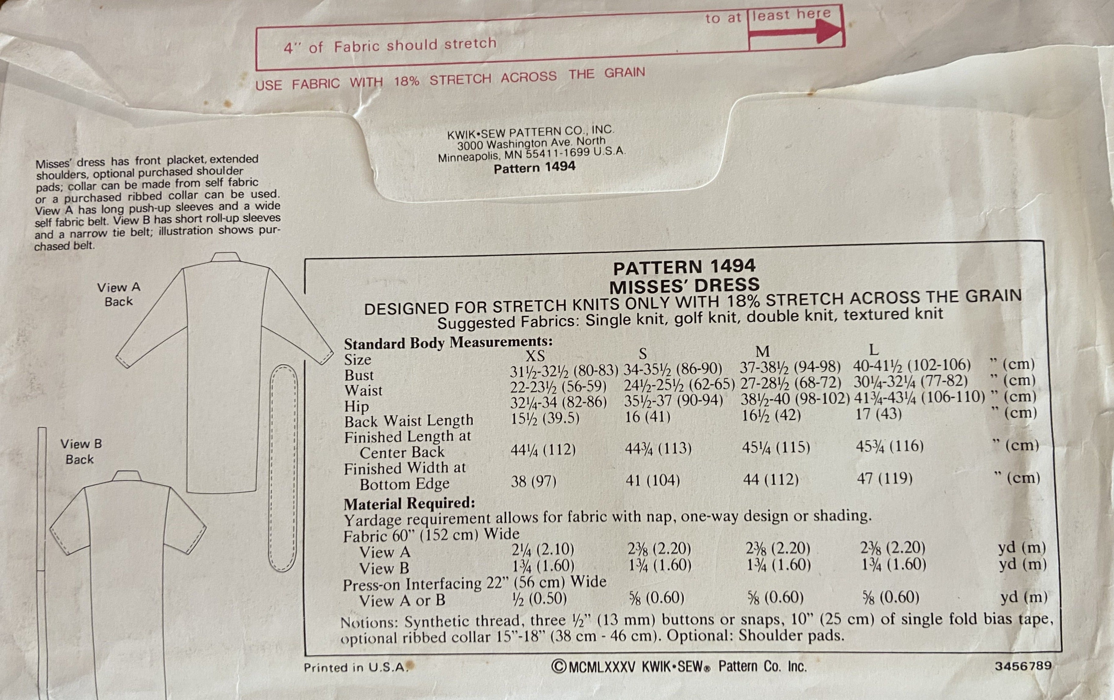 Kwik sew 1494 Kerstin Martensson 1980s dress pattern