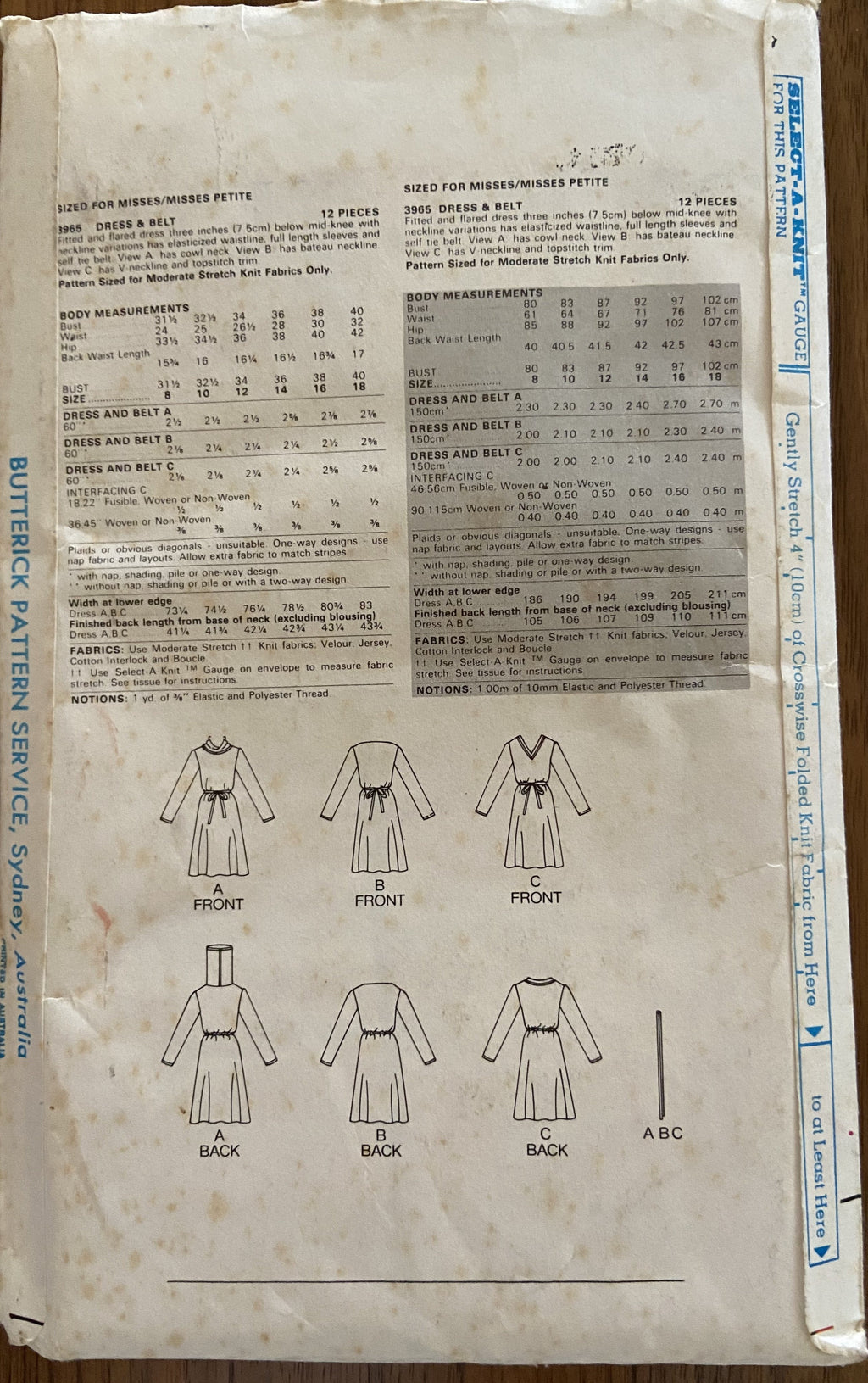 Butterick 3965 Vintage 1980s dress pattern