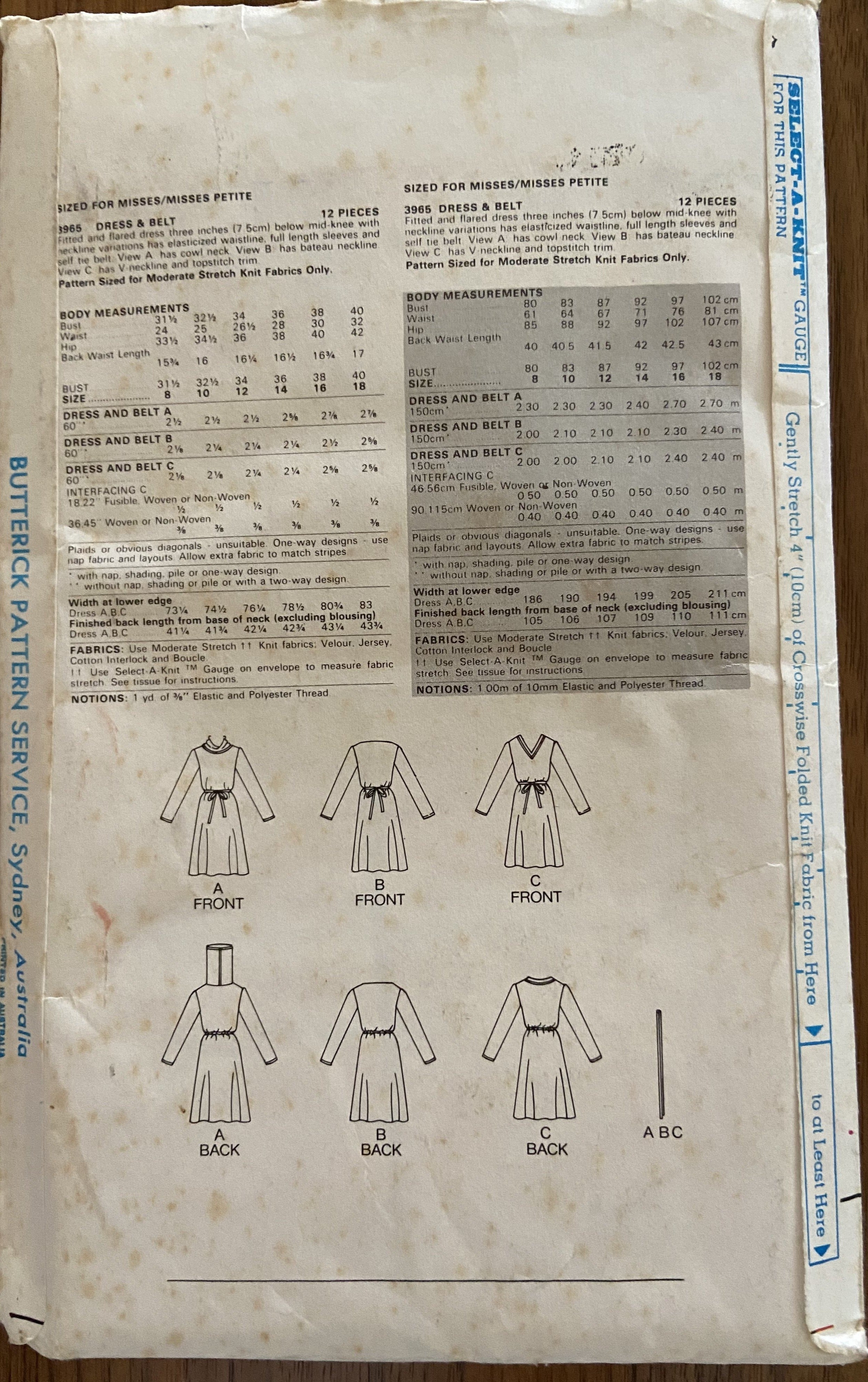 Butterick 3965 Vintage 1980s dress pattern