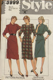 Style 3999 Vintage 1980s dress pattern Bust 31 /12 to 36 inches