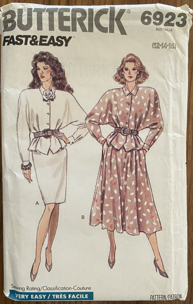 Butterick 6923 vintage 1980s top and skirt sewing pattern