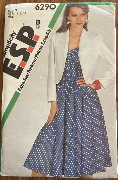 Simplicity 6290 vintage 1980s fitted dress, jacket and sash sewing pattern