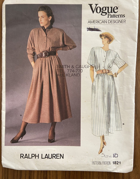 Vogue 1821 vintage 1980s Vogue American Designer Ralph Lauren shirt dress sewing pattern. Bust 30 1/2, 31 1/2 32 1/2 inches