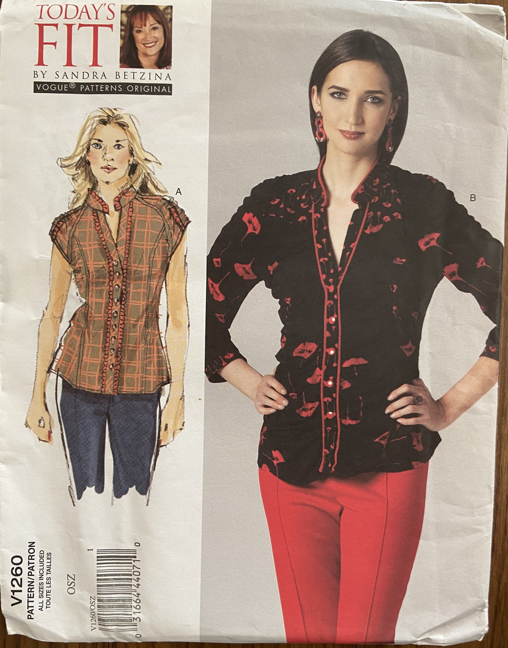 Vogue v1260 today's fit by Sandra Betzina blouse sewing pattern Bust 32 to 55 inches