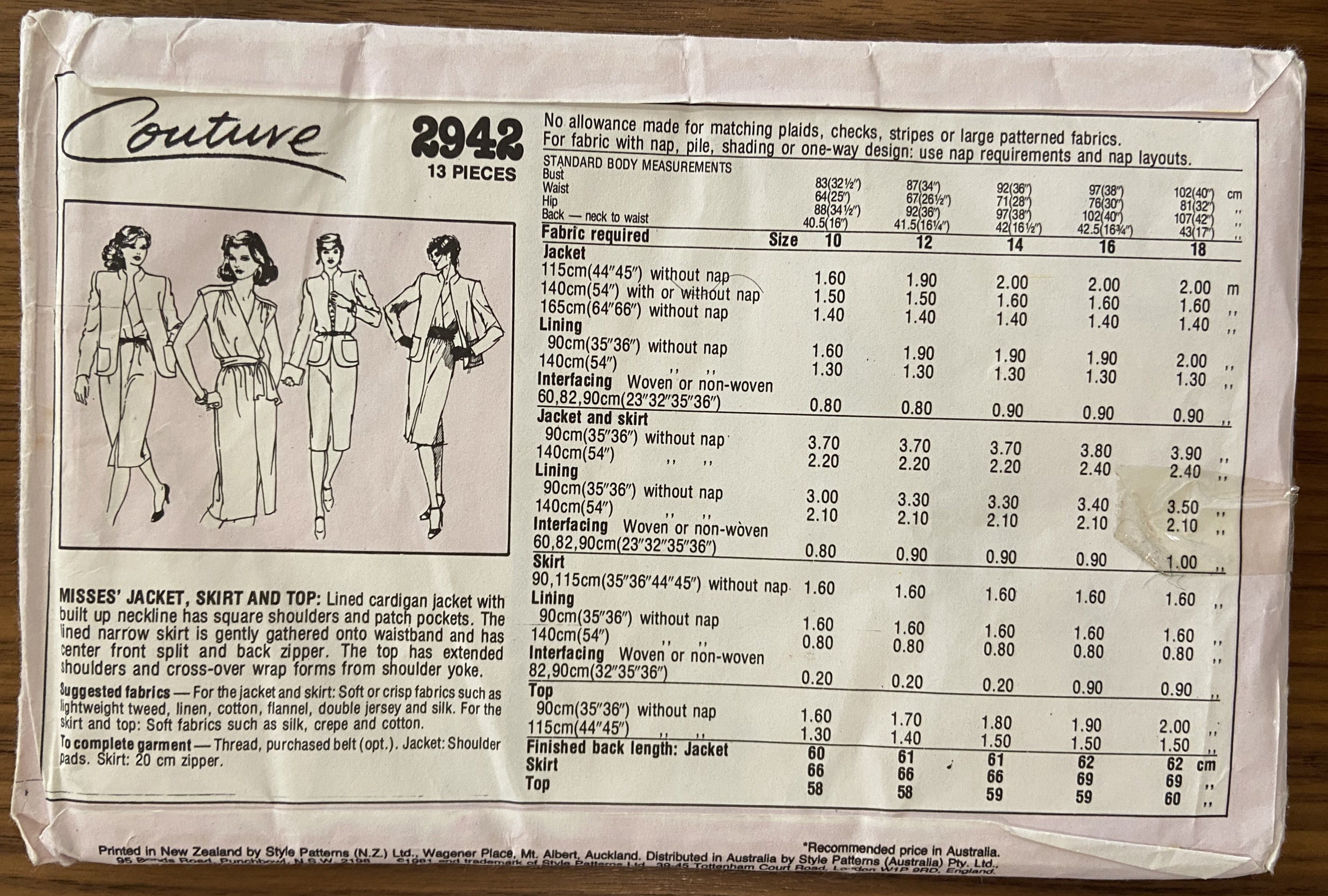 Style 2942 vintage 1980s skirt, jacket and top sewing pattern Bust 36 inches