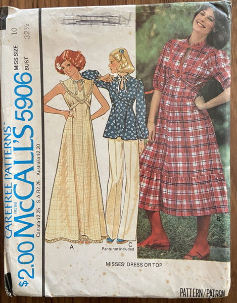 McCall's 5906 vintage 1970s dress and top sewing pattern