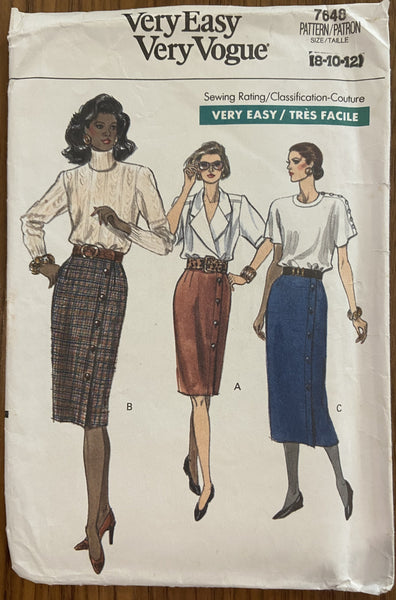 Vogue 7648 vintage 1980s skirt sewing pattern