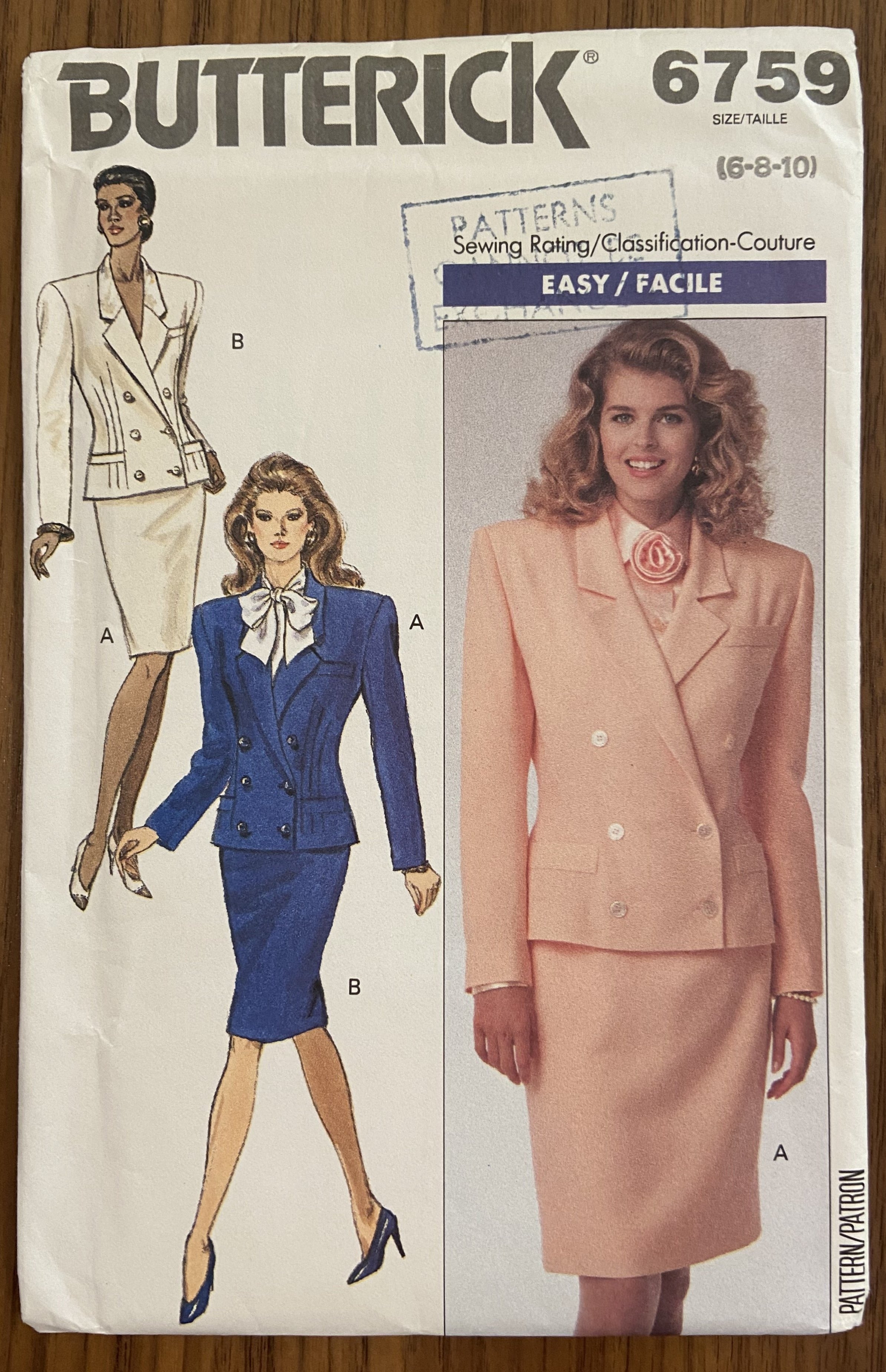 Butterick 6759 vintage 1980s jacket and skirt suit sewing pattern
