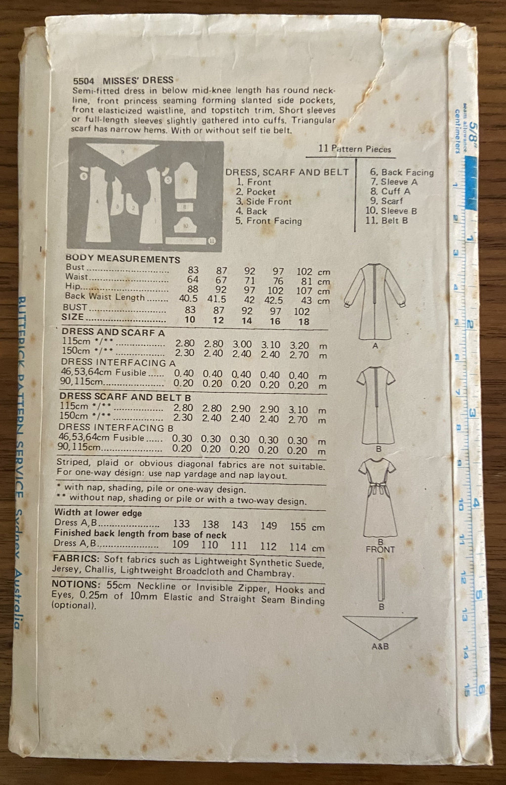 Butterick 5504 vintage 1970s  dress pattern