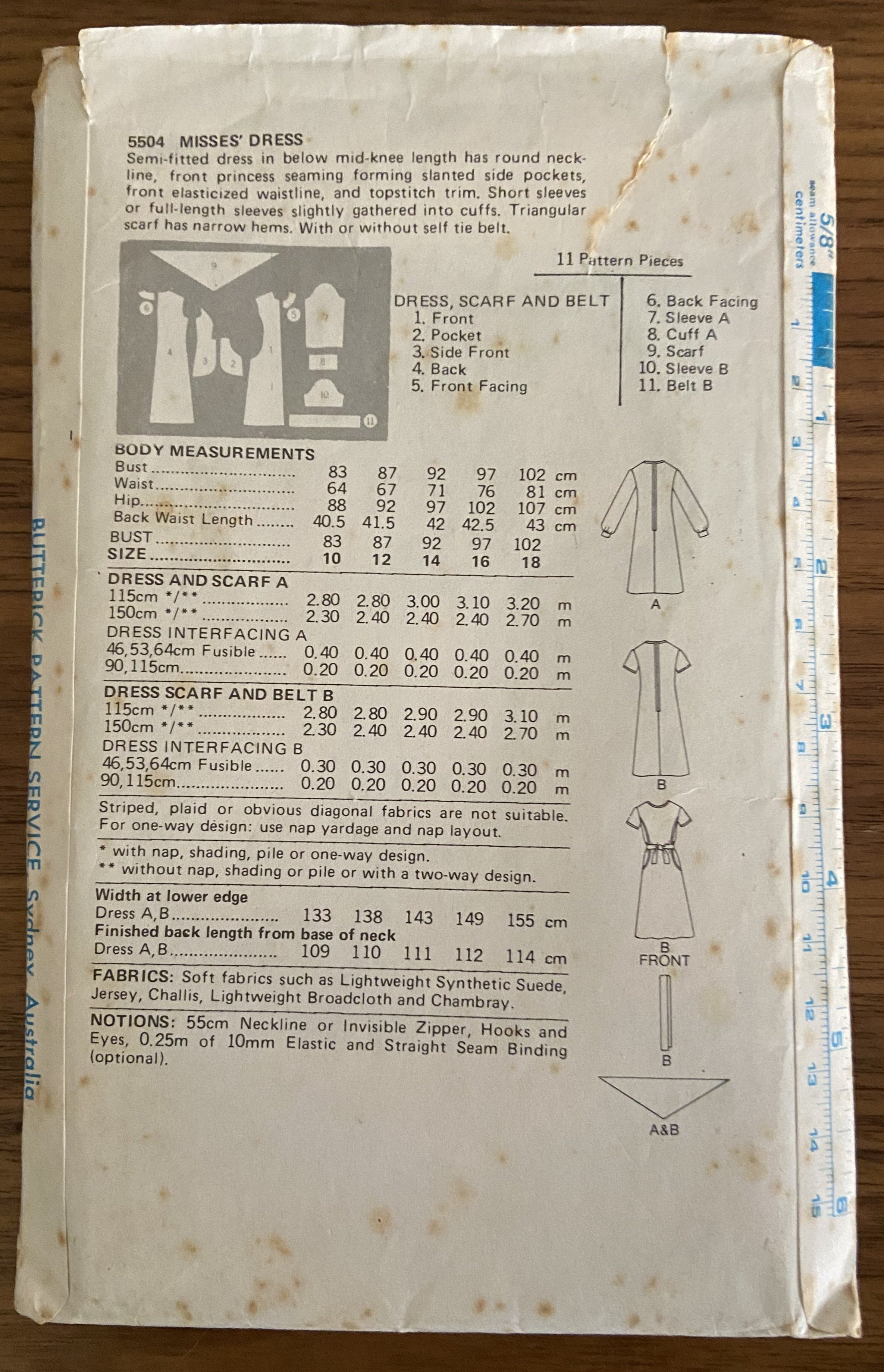Butterick 5504 vintage 1970s  dress pattern