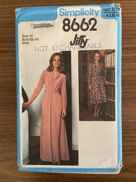 Simplicity 8662 vintage 1970s  dress pattern size 10