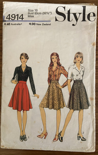 Style 4914 vintage 1970s skirt and blouse pattern Bust 32 1/2 inches