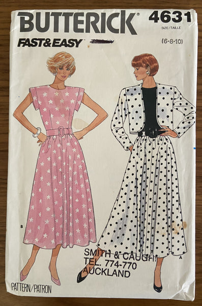 Butterick 4631 vintage 1980s dress and jacket sewing pattern