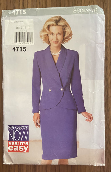 Butterick 4715 vintage 1990s jacket and skirt sewing pattern