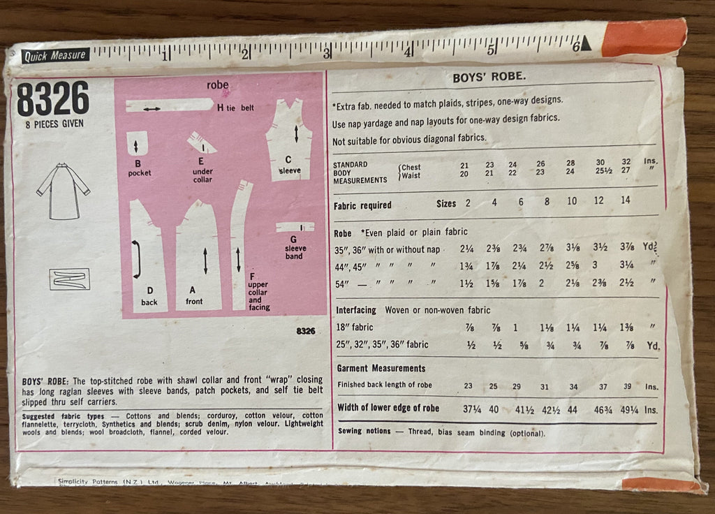 Simplicity 8326 vintage 1960s boy's robe sewing pattern